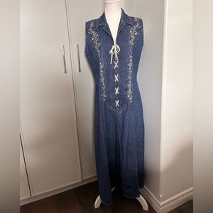 Vintage Embroidered Denim Farmer’s Market Maxi Dress